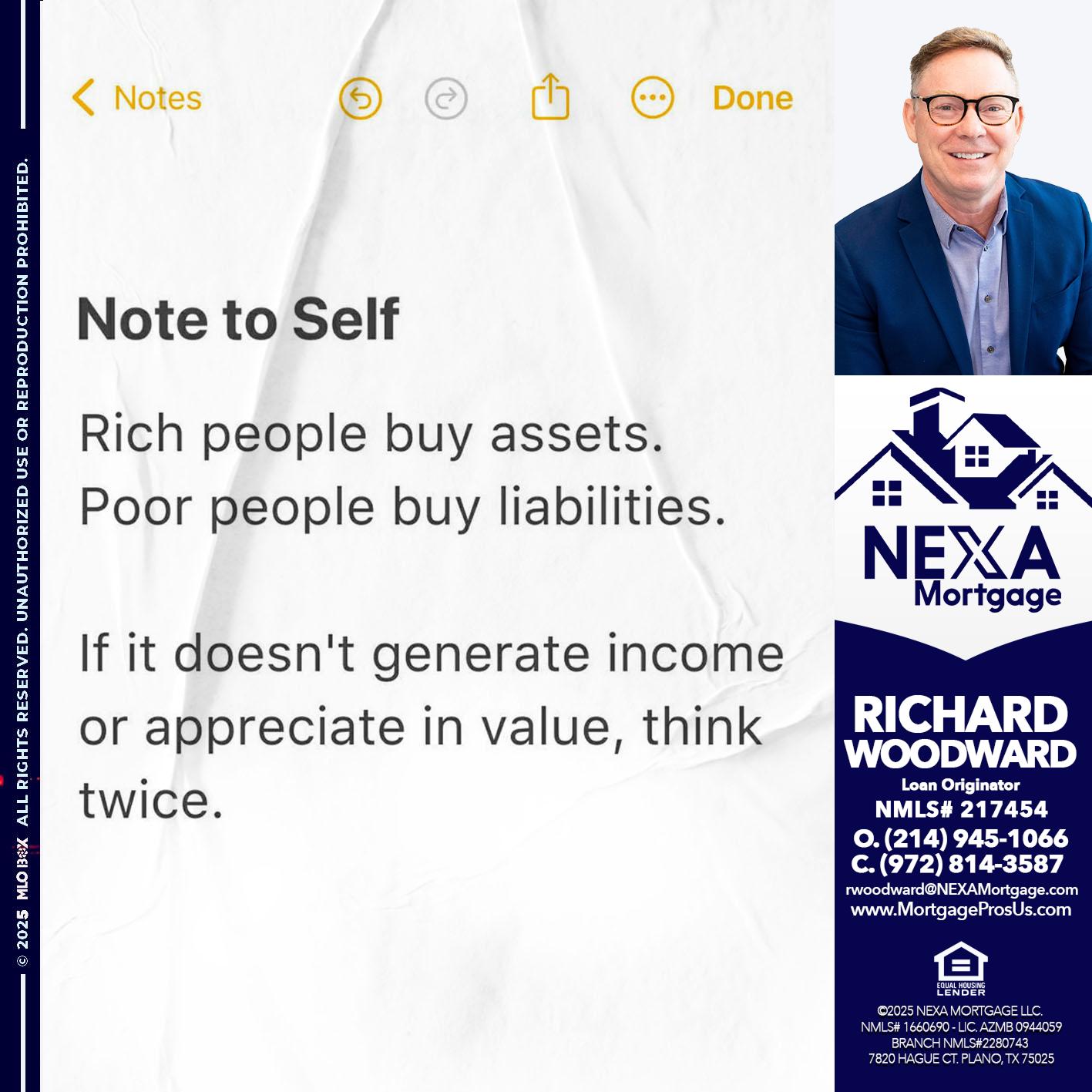 NOTE TO SELF - Richard Woodward -Branch Manager
